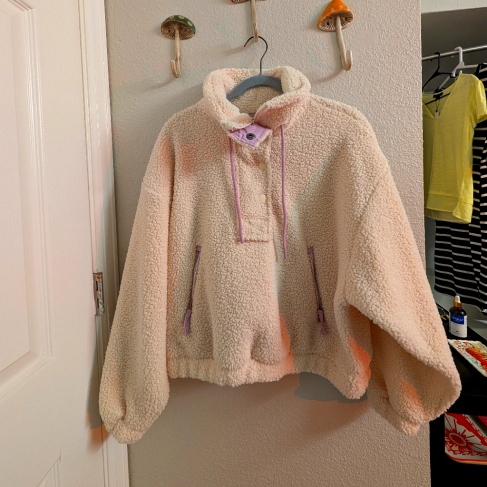 Universal Thread Cream Sherpa Jacket with Purple Details
